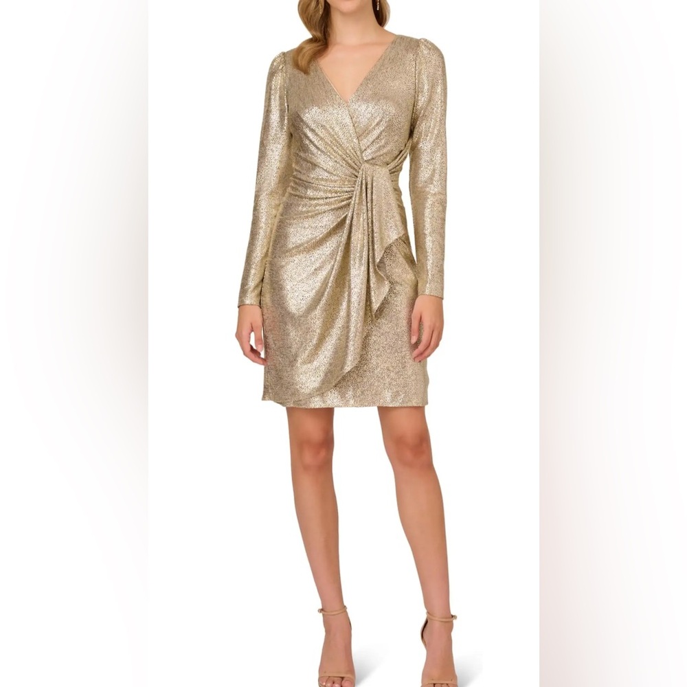 Adrianna Papell Elegant Gold Long Sleeve Dress
